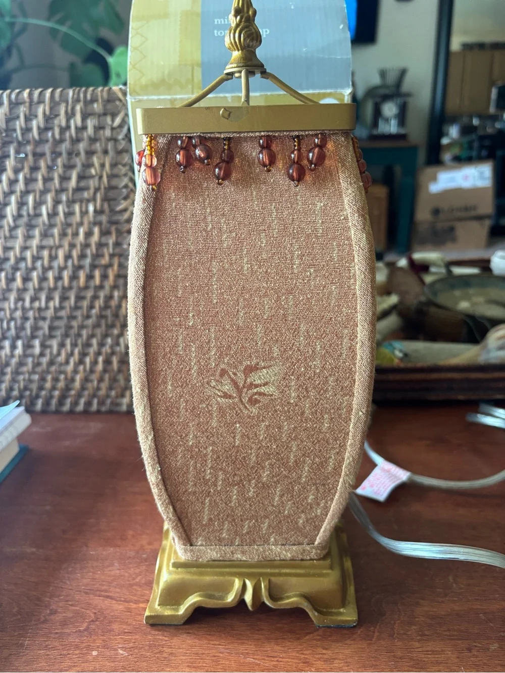 Interior Accents mini torch lamp w distinctive beaded fabric shade & resin base